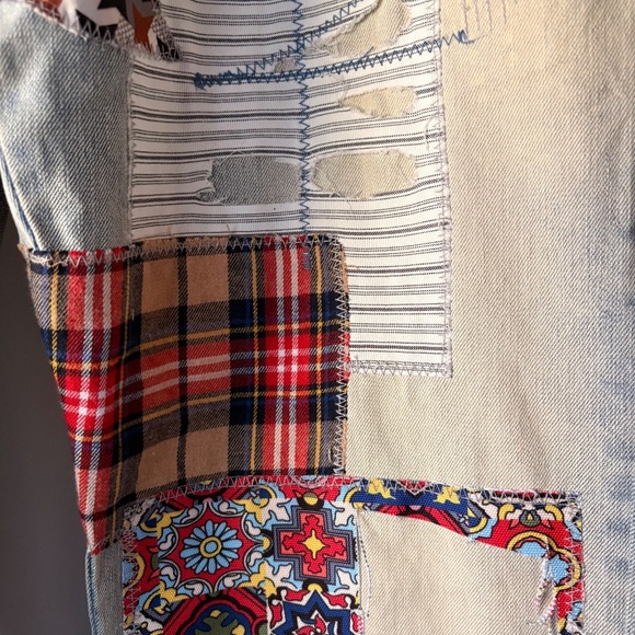 MNML Patchwork Denim Jeans Light Blue Wash Fabric Patches Button Fly Men's 36 - Picture 7 of 16